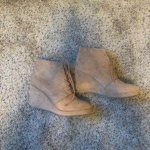 Tan wedge booties
